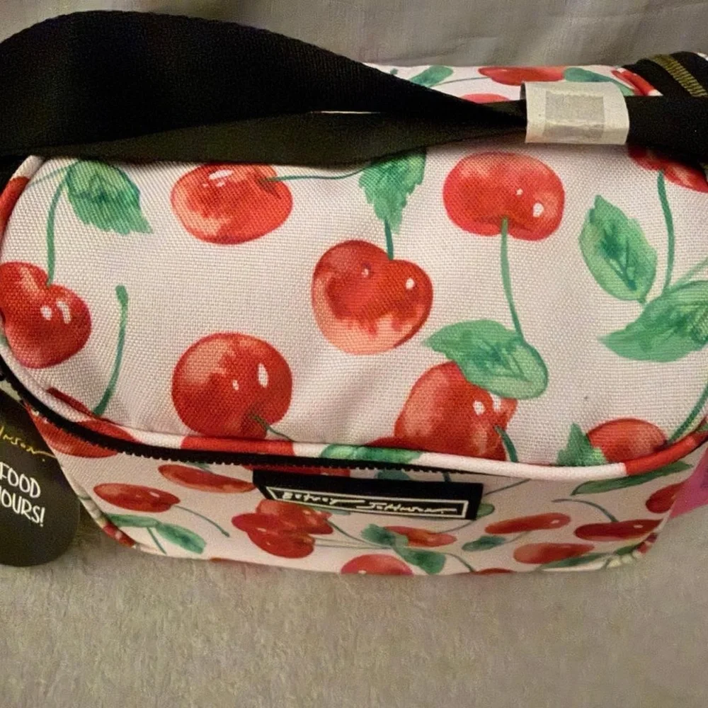 Betsey Johnson White Cosmetic Bag with Red Cherry Print